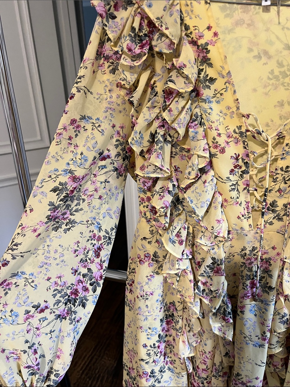 Endless Rose like Zimmerman Yellow Floral Ruffle Lace-Up Dress - Picture 4 of 9